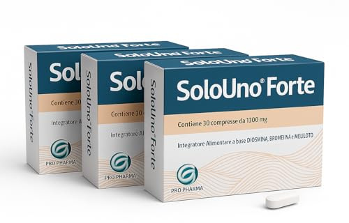 SoloUno® Forte – Integratore con Bromelina 5000 GDU ed Estratti Vegetali – con Diosmina, Vite Rossa, Centella Asiatica, Ippocastano e Meliloto – 90 compresse – Made in Italy