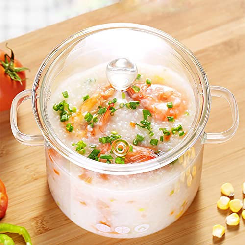 Clear Glass Cooking Pot Saucepan Casserole Baking Oven Heat-Resistant Glass Cooking Pot Pasta Pot Pan Stew Cooker Food Milk Sauce Hot Pot with Lid Mini Size Cookware (Transparent 1900ml)