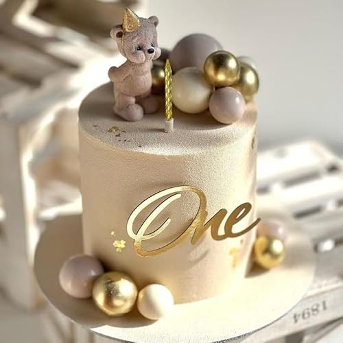 One Cake Topper Acrylic Mirror Baptism Cake Decoration Gold Silver for 1st First Party Birthday Anniversary Wedding DIY Cake Supplies (Gold)