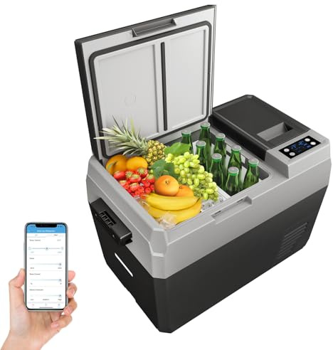 Flarhetoric 12 Volt Kühlschrank, 30QT (29L) Auto-Kühlschrank, App-Steuerung, elektrischer Kühler – 13,9 °C ~ 25,6 °C, tragbarer Gefrierschrank 12/24 V DC 110–240 V AC, Camping-Kühlschrank, Reisen