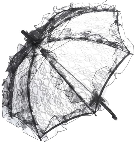 ULTECHNOVO Small Black Lace Bridal Umbrella Handmade Parasol with Elegant Vintage Design, for Wedding Party Photo Props and Tea Parties Decoration