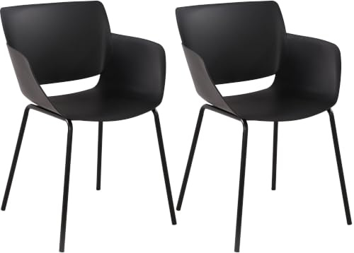 CLP 2er Set Gartenstuhl Alpena, Schalenstühle für Garten, Terrasse und Balkon, Sitzschalen wetterfest, Gestelle aus robustem Stahl | Farbe schwarz