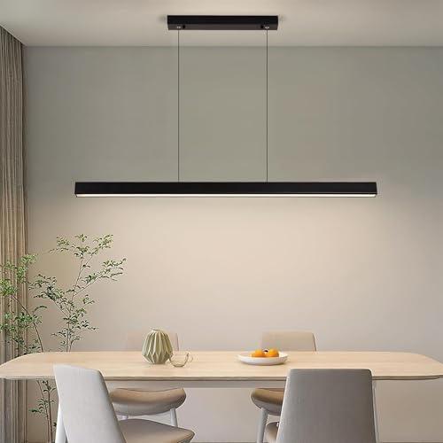 Fynokst LED Pendelleuchte Esstisch 100cm, Dimmbare Hängelampe mit Fernbedienung 3000K/4500K/6000K, 10%-100% Helligkeit, Höhenverstellbar, Schwarz, für Esszimmer Küche Wohnzimmer Büro