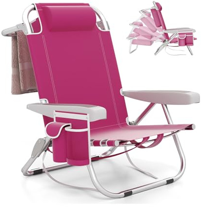 GOPLUS Silla Playa Plegable, Carga 150 kg (Rosa,1)