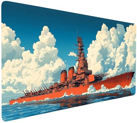 Tapis de Souris XXL 1000x400x3 mm Imperméable Navire de Guerre Tapis de Bureau Gaming pour Clavier Souris sans Fil Ordinateur Portable, Mouse Pad Nuage Bords Surpiqués Base Antidérapante model-7068