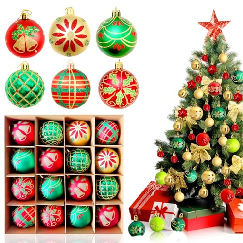 Weihnachtskugeln Set,16 Stück Kunststoff Kugeln Grün Glitter Wetterfest Für Weihnachtsdeko Innen Und Draußen