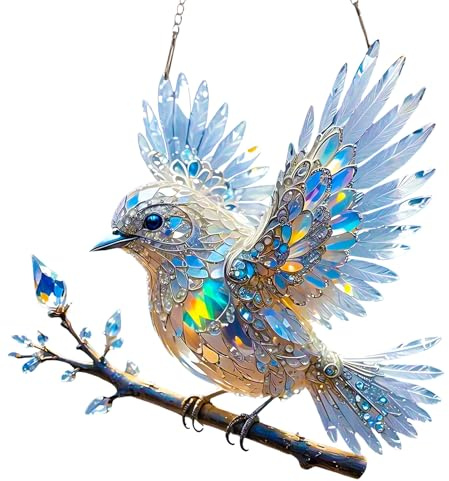 Raypontia 20x20cm Kristall Bluebird Ornament, Kristall Himmelblaue Vogel Ornament, Acryl 2D Flacher Fensteranhänger, Acryl Sonnenfänger Figuren Deko Skulpturen Für Wohnzimmer Und Draußen Garten