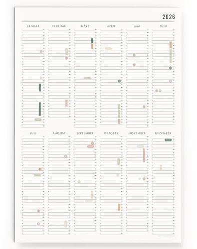 Wandkalender 2026 mit Aufkleber-Set - Jahreskalender 50x70 cm