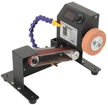 Mini Elektrischer Bandschleifer 350W Schleifen Poliermaschine Trocken/Nass Doppelnutzung Messer Bandschleifmaschine with Schleifscheibe Schleifblätter Polierscheibe Bohrfutter, Digitalanzeige