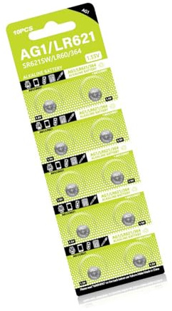 Lot de 10 piles bouton alcalines AG1 1,55 V 15 mAh LR621 LR60 SR621SW SR60 SR60L SR60 L621 pour montre jouet électronique