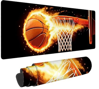 Tapis de Souris Gaming XXL Grand Mousepad 700 x 300 mm, Grand Tapis de Bureau sous Main avec Base en Caoutchouc antidérapante pour Gamer, Améliore la précision et la Vitesse (Basketball Flame) C-419