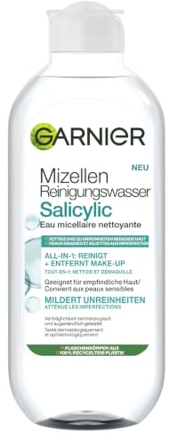 Garnier Mizellen Reinigungswasser Salicylic – All-in-1 Gesichtsreinigung & Make-up Entferner mit Salicylsäure – Für fettige, unreine & empfindliche Haut – Mattierend & klärend – 400ml