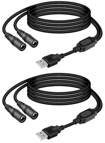 YANBORONSN 5V USB A to DC5521 Power Cord 1 In to 2 Out,USB A to Dual DC 5.5mmx2.1mm Power Charging Cable for DVD player,Laptop,Tablet,Fan,Desk Lamp(2Pack,1M)