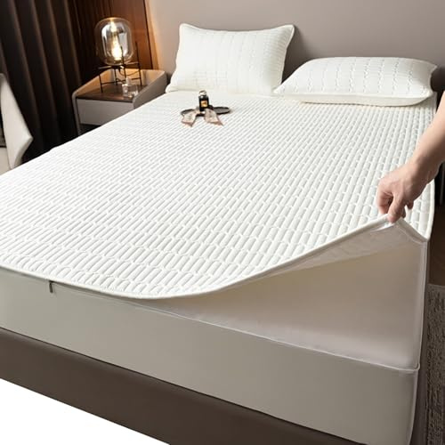 Matratzenschoner mit Reißverschluss Matratzenüberzug Weiche 90x190/200 Anpassbare Matratzenüberzug Matratzenauflage Encasing Gesteppt Waschbarer Matratzentopper(Weiß,140x200+10cm)