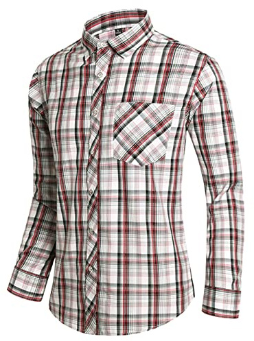 Generisk skjorta för män, rutig långärmad: fritidsskjorta med button down, träarbetarskjorta, överdimensionerad traditionell skjorta med nedvikbar krage, affärströja med bröstficka, långärmad skjorta