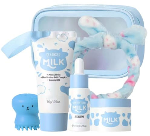 Ensemble de soins de la peau au lait pour adolescentes – Cadeaux pour adolescentes – Kit de voyage – Soin de la peau hydratant pour adolescentes de 10 à 12 ans – Kit de soin du visage taille voyage