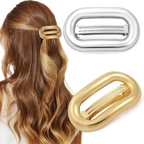 OuryTech Hårklo, 2 stycken hårklämma, vintage metallhårklämmor i guld och silver, elegant fransk hårspänne för kvinnor