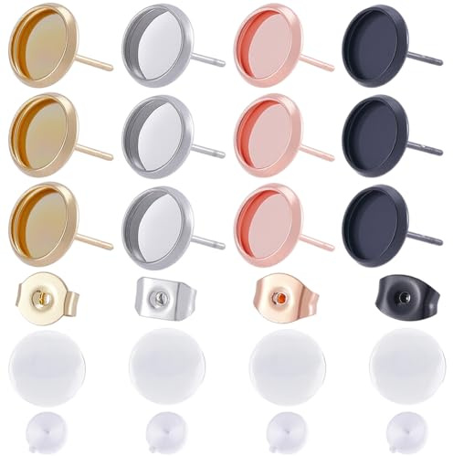SOFPLATE 160 Stück 40 Sets Cabochon Ohrringe Rohlinge Ohrstecker Edelstahl 8mm Cabochon Ohrstecker Set Hypoallergen Inklusive Ohrringverschlüssen Und Glascabochon Für DIY Schmuckherstellung Ohrringe