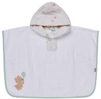 Sterntaler Poncho Bär Bo, Badeponcho für Kinder und Babys, saugfähige Baumwolle, süßes Stickmotiv, einfach drüberziehbar, Knopfverschluss, weich und pflegeleicht, 50×70×0,5 cm, weiß