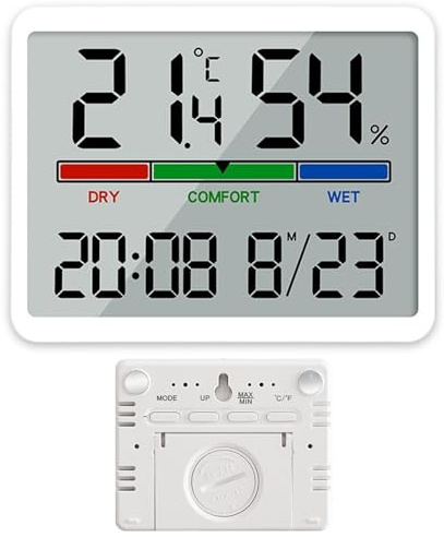 Hygrometer, Temperature and Humidity Monitor Magnetic and Wall-Mounted Room Thermometer Indoor with Accurate Sensor, Digital Clock with Legs and Buttons for Home School Office