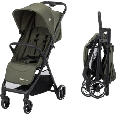 Bebeconfort Azur, Barnvagn Kompakt, 0–3 år (15 kg), Lätt Resevagn, Automatisk Hopfällning med En Hand, Steglös Lutning till Plant Liggläge, Rymlig Förvaringskorg, Mineral Green