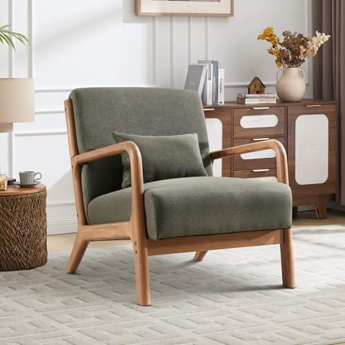 EBELLO Accent Sessel mit Kissen,Holzrahmen,gepolstert, Grün
