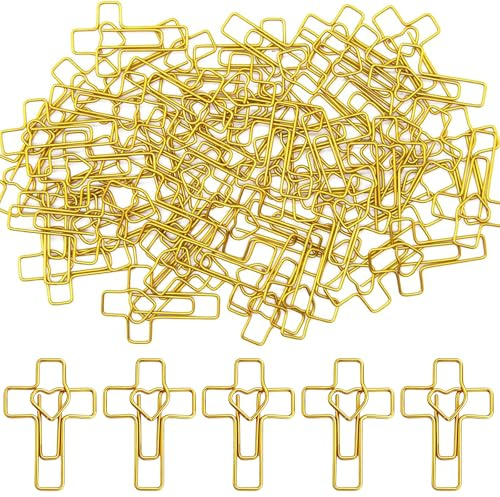 Saituo Home 50 Piezas Clip Corazón y Cruz Huecos, Clips Dorados Decorativos | Diseño en Forma de Cruz Símbolo Cristiano, Estructura Resistente, No Daña el Papel, Clips Oficina para Diarios, Scrapbooking