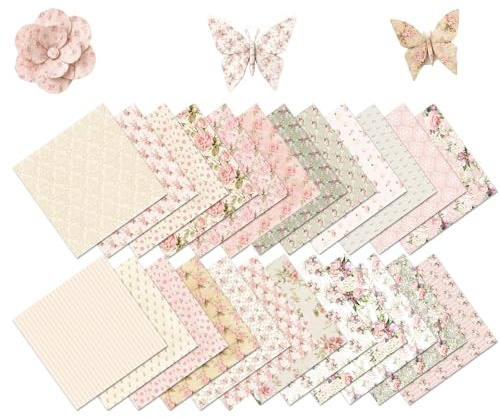 Scrapbook Papier 24 Blatt, 15 x 15 cm Bastelpapier mit Blumen und Vintage Muster, Buntes Dekorpapier Set für Junk Journal, Fotoalbum, DIY Handwerk und Origami