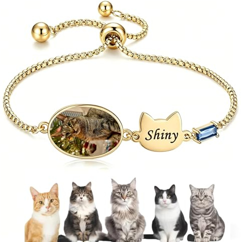 Kiddo Sky Personalisiertes Haustier-Gedenkarmband, Individuellem Foto & Name, Verstellbar mit Geburtsstein, Herzliches Geschenk für Hund/Katzen-Abschied