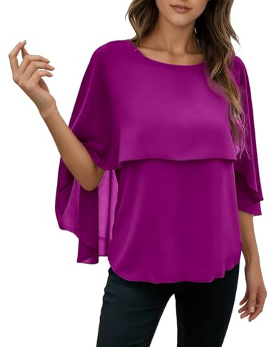 Poncho 2026 polyvalent à col rond et manches cape en mousseline de soie pour femme, violet, M