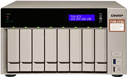 QNAP TVS-873E Ethernet/LAN Tour Gris NAS - Serveurs de Stockage (Disque Dur, SSD, SATA, Série ATA II, Série ATA III, 2.5,3.5, 0,1,5,6,10,JBOD, FAT32,HFS+,NTFS,exFAT,ext3,ext4, 2,1 GHz)