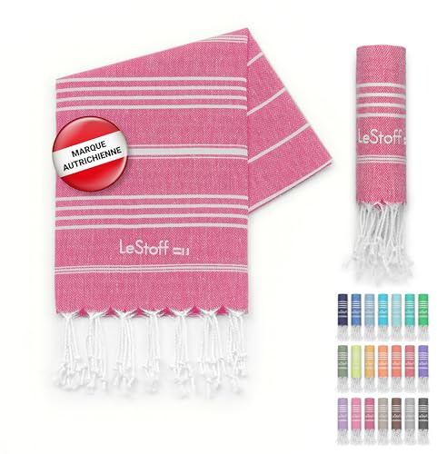 LeStoff Hamamtuch Gästehandtuch, 100% Bio-Baumwolle, 50x100 cm, Fuchsia | Handtuch für Bad, Gesicht, Sport, Reise, Camping – vorgewaschen, nachhaltig, leicht, kompakt, saugstark und schnelltrocknend