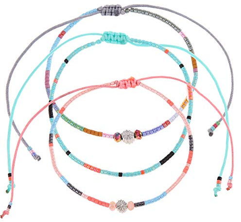Made by Nami Perlen Fußkettchen 3er Set Damen - 3x Surfer Fußkette Boho Ethno Style - 100% Wasserfest & Verstellbar - Bunte Fussketten Fußband Festival Accessoires