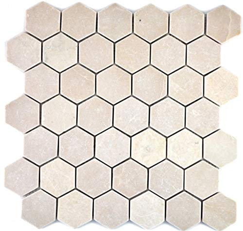 Mosaik Fliese Marmor Naturstein beige Hexagon Marmor Botticino Anticato MOS42-1212_f
