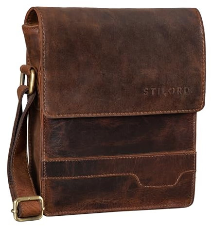 STILORD 'Sven' Herrenhandtasche Leder Umhängetasche klein Schultertasche Männer 8 Zoll Tablet Herren-Tasche Messenger Bag DIN A5 Echtes Leder, Farbe:kansas - braun