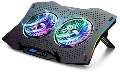 TECKNET RGB Laptop Cooler,LED Display,7-Height Levels,10 Lighting Modes,Gaming Laptop Cooling Pad,6-Speed Fan Control,Laptop Cooling Stand,2 USB Ports,for 9''-17'' Notebooks (Black)