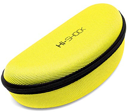 Hi-SHOCK Brillenetui Hi-Case | Stoßabsorbierendes Hartschalen-Case mit Schlaufe & Reißverschluss und Mikrofasertuch [robust | wasserabweisend | groß | gelb | 17,5cm x 7,5cm x 5,5cm]