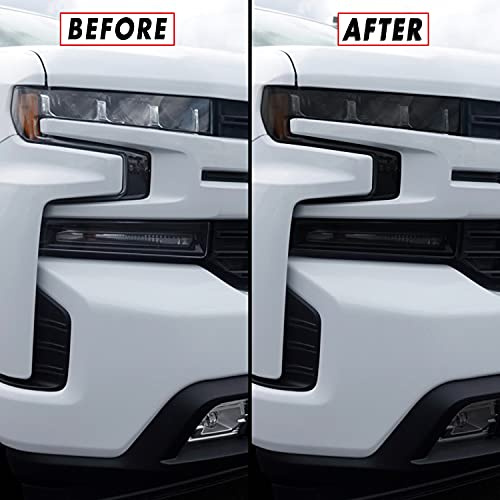 SlickMod PreCut Vinyl Smoke Tint for 2019-2021 Chevy Silverado LTZ, RST and High Country (1. Headlight and Foglight, 35% Light Smoke)