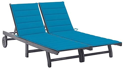vidaXL Akazienholz Massiv Sonnenliege 2-Personen mit Auflagen Doppelliege Gartenliege Strandliege Holzliege Relaxliege Gartenmöbel Liege Grau