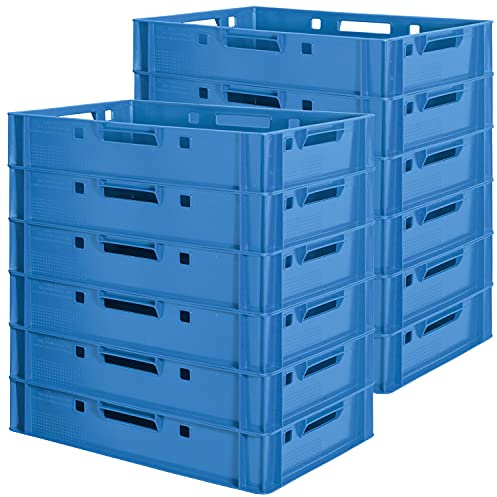 12 Stück E1 Fleischkisten Blau Kisten Eurobox Lebensmittelecht Metzgerkiste Box Aufbewahrungsbox Kunststoff Wanne Plastik Stapelbar Lagerkisten 60 x 40 Kingpower