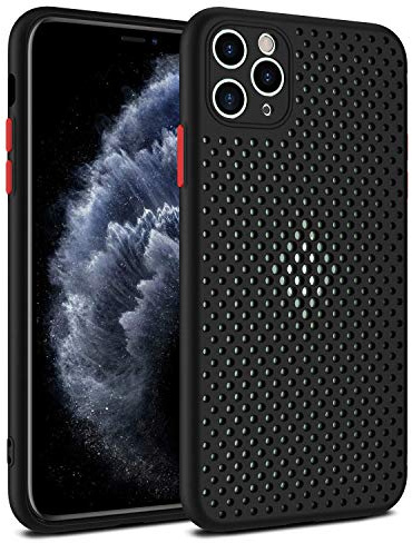 Heat Dissipation Phone Case, 2024 Breathable Cooling Hollow Cellular Hole Heat Dissipation Case Full Back Camera Lens Protection Ultra Slim TPU Cover (Black, Compatible with iPhone 13 Mini)