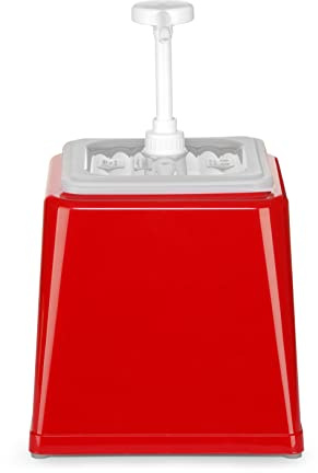 HENDI Saucenspender, mit Pumpsystem, abnehmbarer Saucenbehälter, Messskala, Soßenspender, Spritzspender, Pumpspender, Ketchupspender, 2,5L, 230x210x(H)327mm, ABS, PP, rot