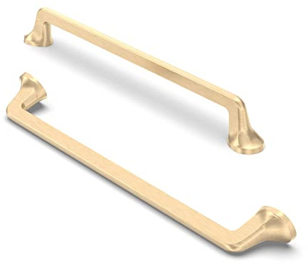 FURNIWARE 10 Pack Satin Brushed Brass Cabinet Pulls 192mm(7.6) Hole Center | Modern Pulls for Kitchen Cabinets, Chest of Drawers, Bathroom Vanities, & Wardrobe Doors, Home & DIY Renovation