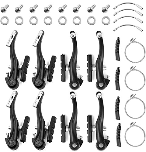 Glarks Juego de 12 frenos de bicicleta que incluye 4 pares de 8 frenos negros V-Bike, 4 cables de freno delanteros y traseros de acero para bicicletas de carretera de montaña