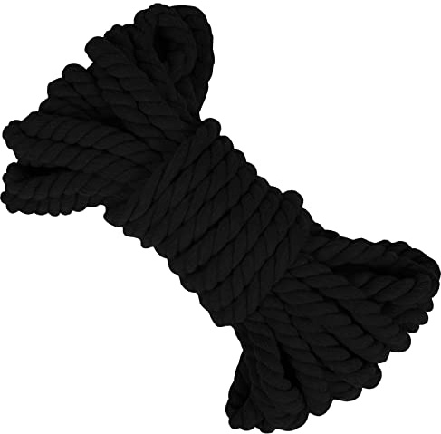 LEREATI Makramee Garn 10mm x 10m Baumwollseil Dicke Baumwollkordel Baumwollgarn, Macrame Cord Geflochten für DIY Handwerk, Basteln, Makramee Wandbehang, Vorhang, Hängepflanze (Schwarz)