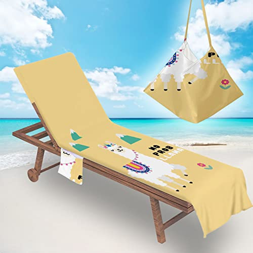 Highdi Schonbezug Liegestuhlauflage, Lama Motiv Schonbezug für Gartenliege, Strandliegenauflage mit Taschen, Mikrofaser Handtücher für Strandliegen Liegestuhl (75x210cm,Blau)