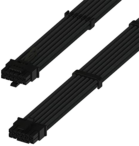 LINKUP - AVA 600W PCIE 5.0 12VHPWR (16 pines/12+4) 16AWG Cable de fuente de alimentación de alta corriente con funda - 70cm - (Negro) Compatible con todas las GPU RTX5000 y RTX4000 y RTX3000 FE