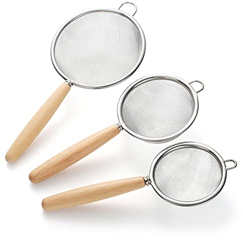 Stainless Steel Fine Mesh Strainers Set of 3 Flour Sifter for Baking, Small Mesh Strainer Flour Colander Sieve Kitchen Strainer Set for Sifting, Straining, Draining (Style 1#)