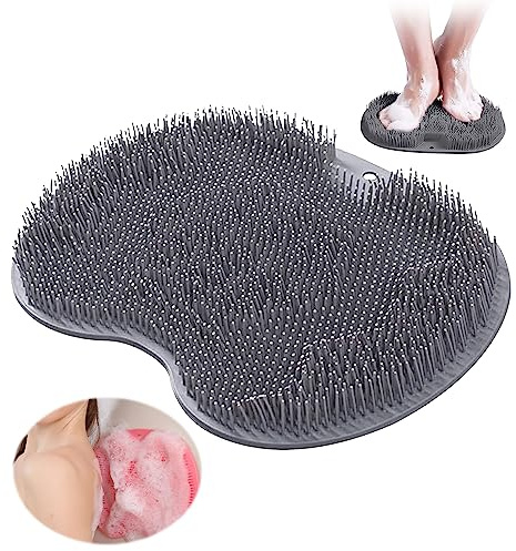 Brosse Pieds Douche, Foot Scrubber Douche avec Antidérapant Ventouses, Laveur de Pieds de Douche pour Exfolier, Tapis de Massage Antidérapant en Silicone pour Nettoyer et Masser les Pieds (Cendre)