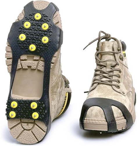 EWENYS Ice & Snow Grips for Shoes and Boots, Removable Snow Shoe Spikes, Anti Slip Ice Grippers for Trekking, Hiking, Jogging in Winter(M)